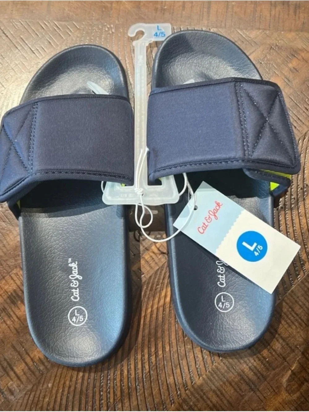 NWT- Y 4/5 Navy Slide Sandals with Wide velcro adjustable Strap Slides anti-slip
